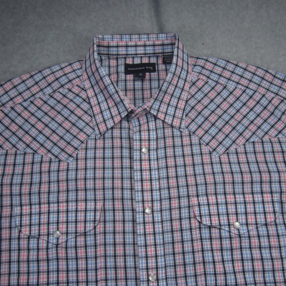 PANHANDLE SLIM Shirt Mens 17/35 Blue Pink Plaid‎ Pearl Snap Long Sleeve Western - Picture 2 of 16